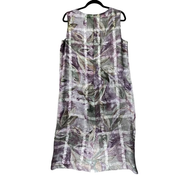 R&M Richards Sleeveless Floral Dress Textured Crinkle Lined Green Purple READ - Picture 2 of 10